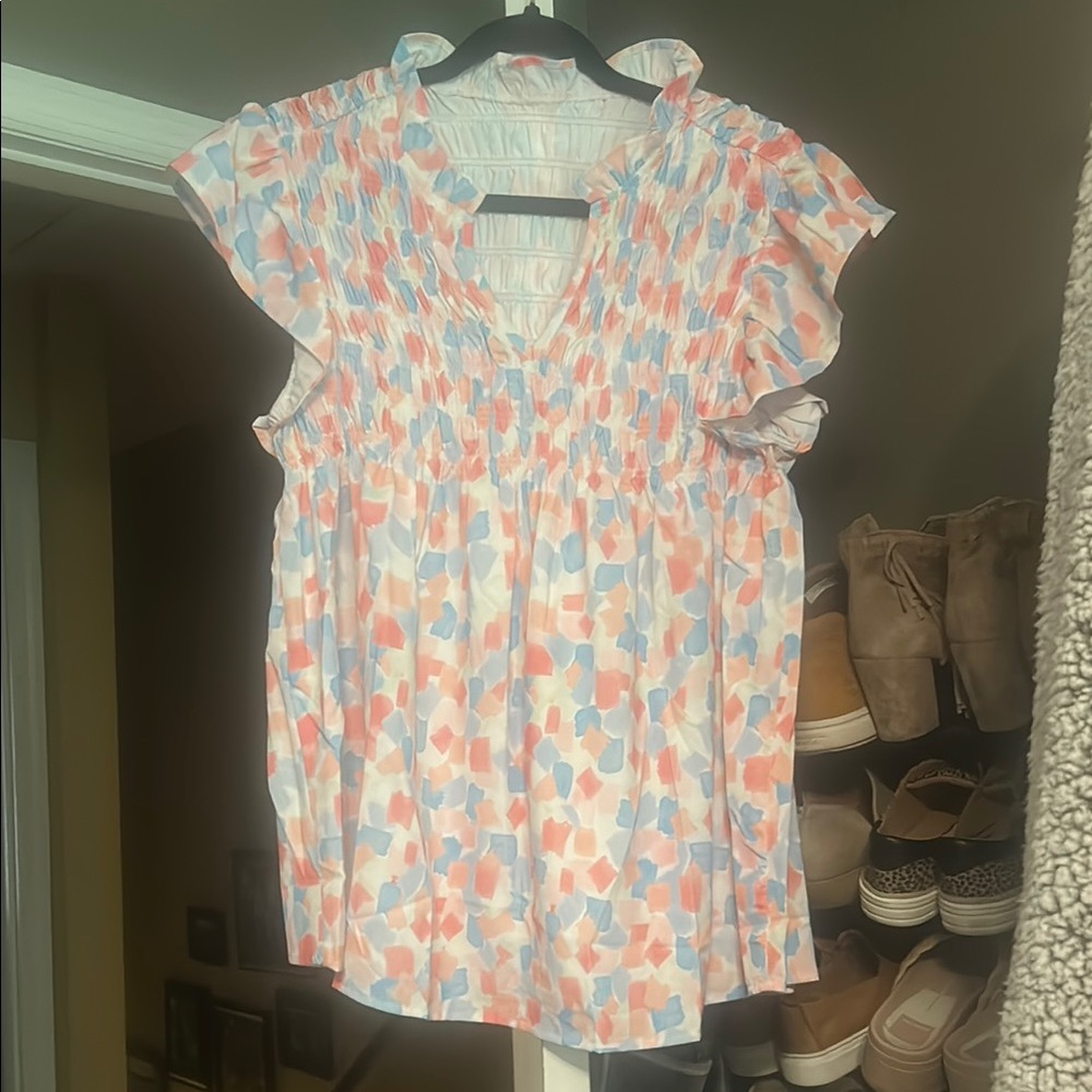 Women's Multicolor smocked top, Ruffle Sleeve Top